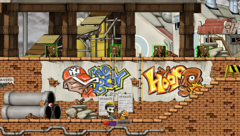 Live bot vision while it plays: mobs in green, ropes in orange
